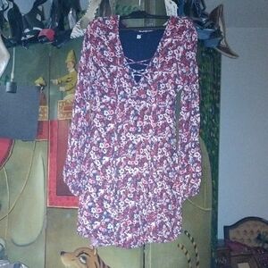 Hollister Red Floral Long Sleeve Dress